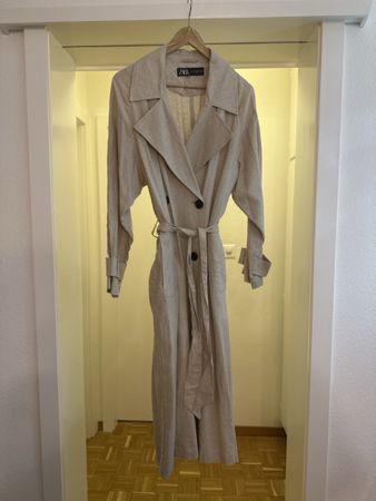 Zara Linen Blend Trench Coat Beige Size S