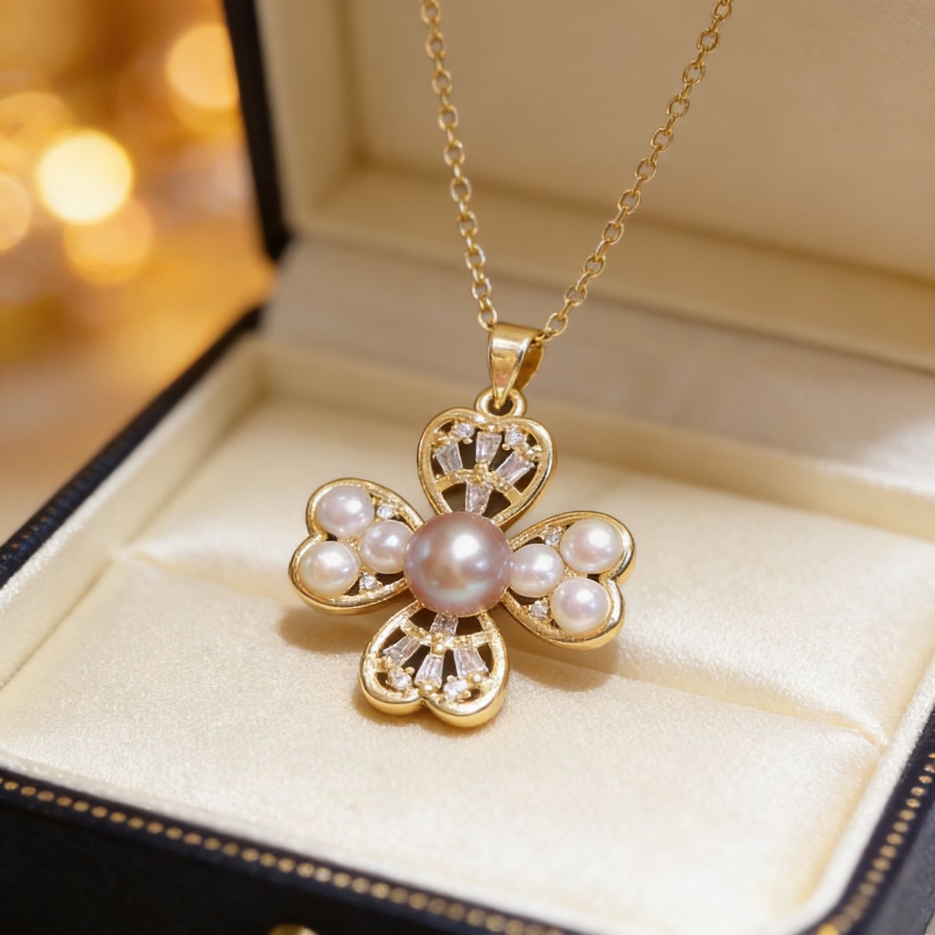 Catenine: Collier trèfle à perles – Nuovo e nell'imballaggio originale da St-Maurice venduto da Sandrinette123