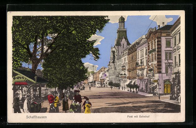 Cartoline postali: AK Schaffhausen, Post mit Bahnhof, 1911 – Usato da Berlin venduto da bartko-reher