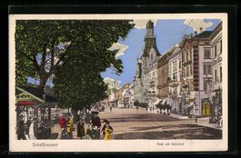 AK Schaffhausen, Post mit Bahnhof, 1911