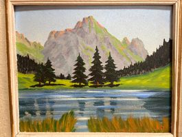 36.5x31.5Öl Gemälde GräppelenSeeli mitSchafbergin Toggenburg