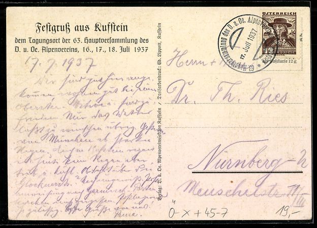 Cartoline postali: Kufstein, 63. Hauptversammlung des D. u. – Usato da Berlin venduto da bartko-reher 1