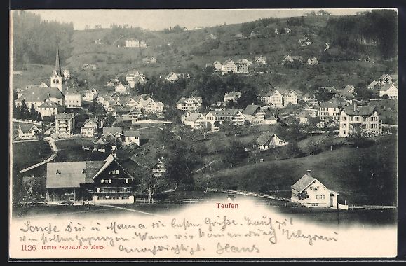 Cartoline postali: Teufen, Ortsansicht aus der Vogelschau – Usato da Berlin venduto da bartko-reher