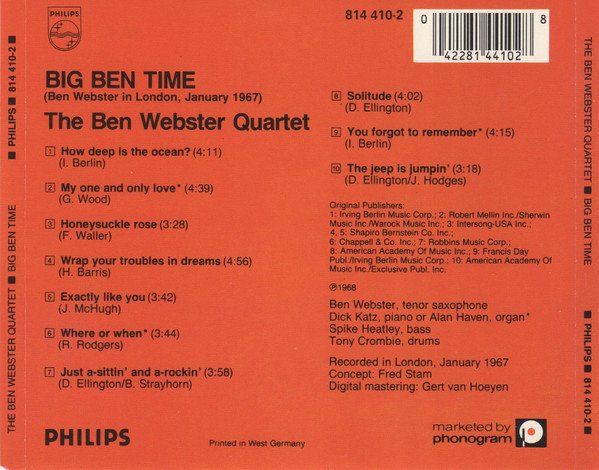 CD: CD Ben Webster - Big ben time! (1967) – Usato da Möriken AG venduto da mineralia 1