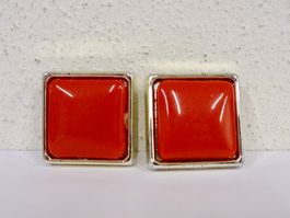 Vintage Ohrclips Clips Ohrschmuck Rot Silber 70er 80er Jahre