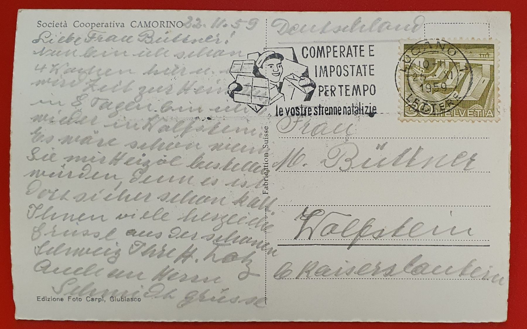 Cartoline postali: Camorino 1959 – Usato da Kreuzlingen venduto da Rschweiz1 1