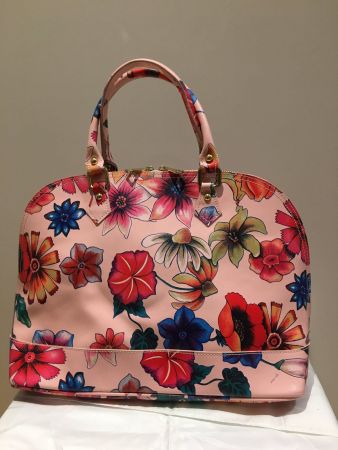 Damentasche VERA PELLE- Italien, rosa mit Bunte Blumen , NEU
