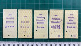 Ab JONA, 5 alte Papier Billette, SBB
