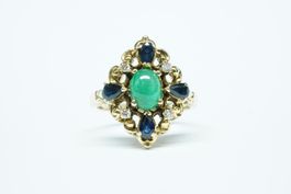 Fingerring 14k Gelbgold mit Smaragd und Saphiren