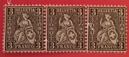 3304A) 29, Sitzende Helvetia 3-Streifen Abart Kt. 90.-++
