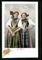St. Gallen, Frauen in Tracht mit Blumen