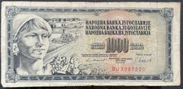 1000 Dinar Banknote Jugoslawien, Jahrgang 1981, Rarität!
