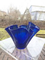 Mid Century Modern Cobalt Blue Napkin Glass Vase