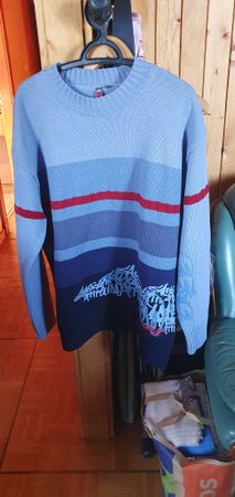 Pull, Two Angle, rayé bleu multicolore, L
