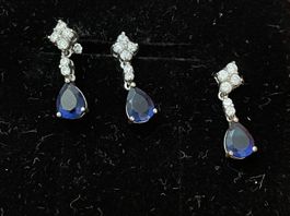 Saphir-Look-Schmuckset: Ohrringe und Anhänger, neu