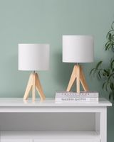 2er Set Tischlampe Holz, LED Nachttischlampe