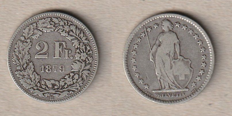 Alle Münzen: 2 Franken 1879 – Gebraucht aus Allschwil von Coinfreak