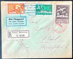 1925 Flugpost Brief Vignette Wehrmannsdenkmal Basel ʘ