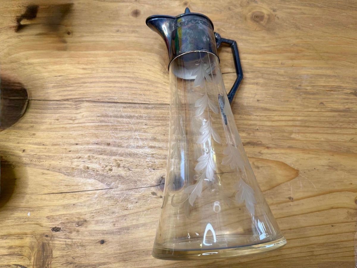 Caraffe: Jugendstil Glaskaraffe Kristall / Versilbert Vintage – Usato da Lamone venduto da Birth-Gramm-Antiques 4
