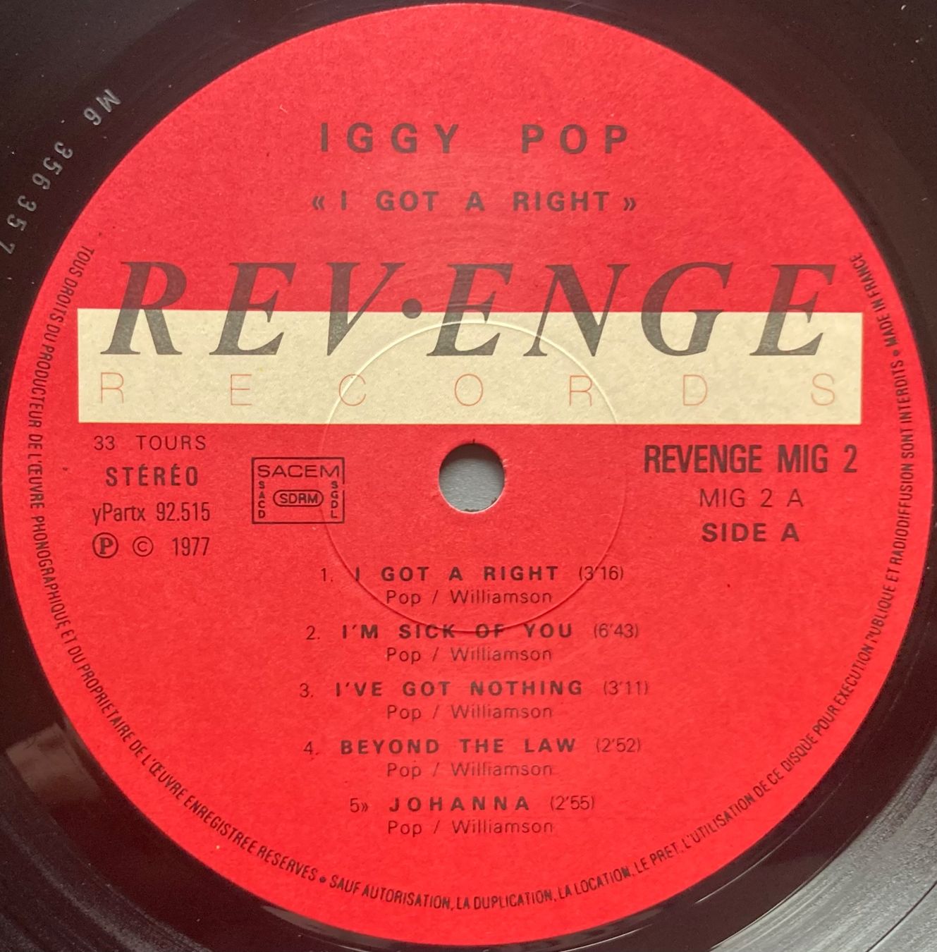 Vinyles: IGGY POP - I GOT A RIGHT – D'occasion à Poliez-Pittet par Newtown-Records 3
