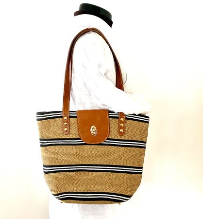 ERIC JAVITS NEW YORK Stroh Handtasche Leder Squishee Top!