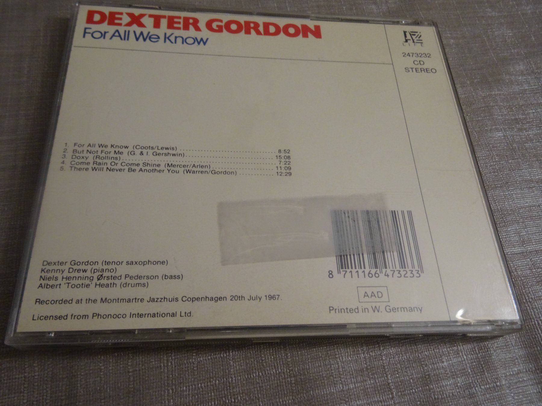CD: Dexter Gordon - For All We Know CD – Usato da Olten venduto da Disc-Ausverkauf 1