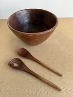 Mid-Century Salatschüssel Holz mit Besteck