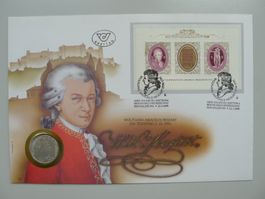 1991 Numisbrief: 200.Todestag Wolfgang A.Mozart +Gedenkmünze