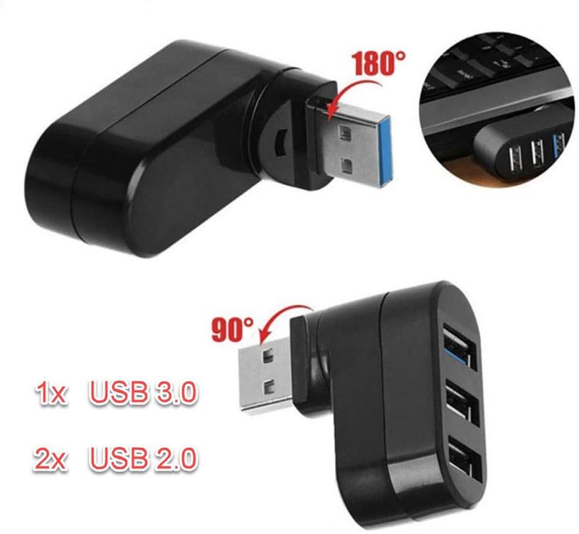 Drehbarer 3Port HUB USB 3.0 + 2 USB 2.0 Adapter Splitter USB 2