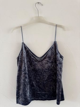 Edles Samt Top, blau-grau, Spaghettiträger, Grösse S