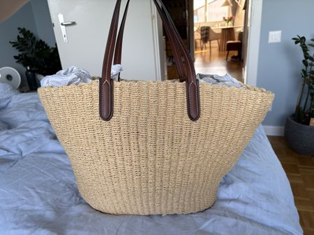 Sac cabas en paille anses en cuir état comme neuf