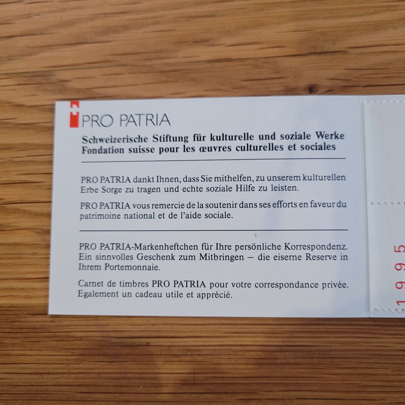 Alle Briefmarken: Markenheftchen Carnet De Timbre Pro Patria 1995 – Gebraucht aus Biel/Bienne von Destockweb 1