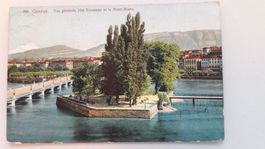 Geneve Vue generale I'lle Rousseau et le Mont-Blanc