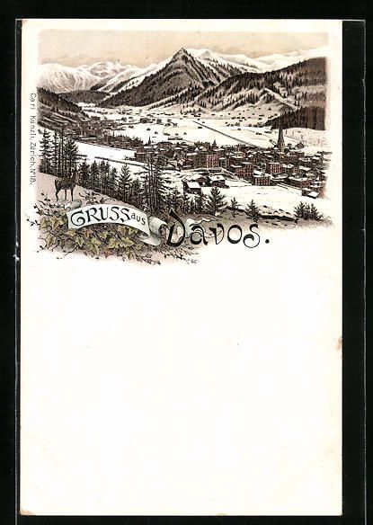 Ansichtskarten: Litho Davos, Ortsansicht im Winter – Gebraucht aus Berlin von bartko-reher