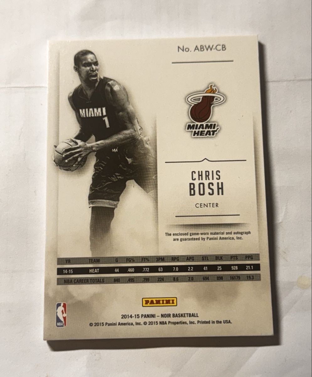 Panini Carte collezionabili: 2014-15 Panini Noir Chris Bosh Game Used Worn Patch Auto /25 – Nuovo (secondo la descrizione) da Baar venduto da sp7ni 1