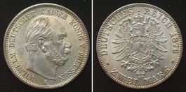 PREUSSEN 2 Mark 1876 C, WILHELM I. Silber, prägefrisch f.st