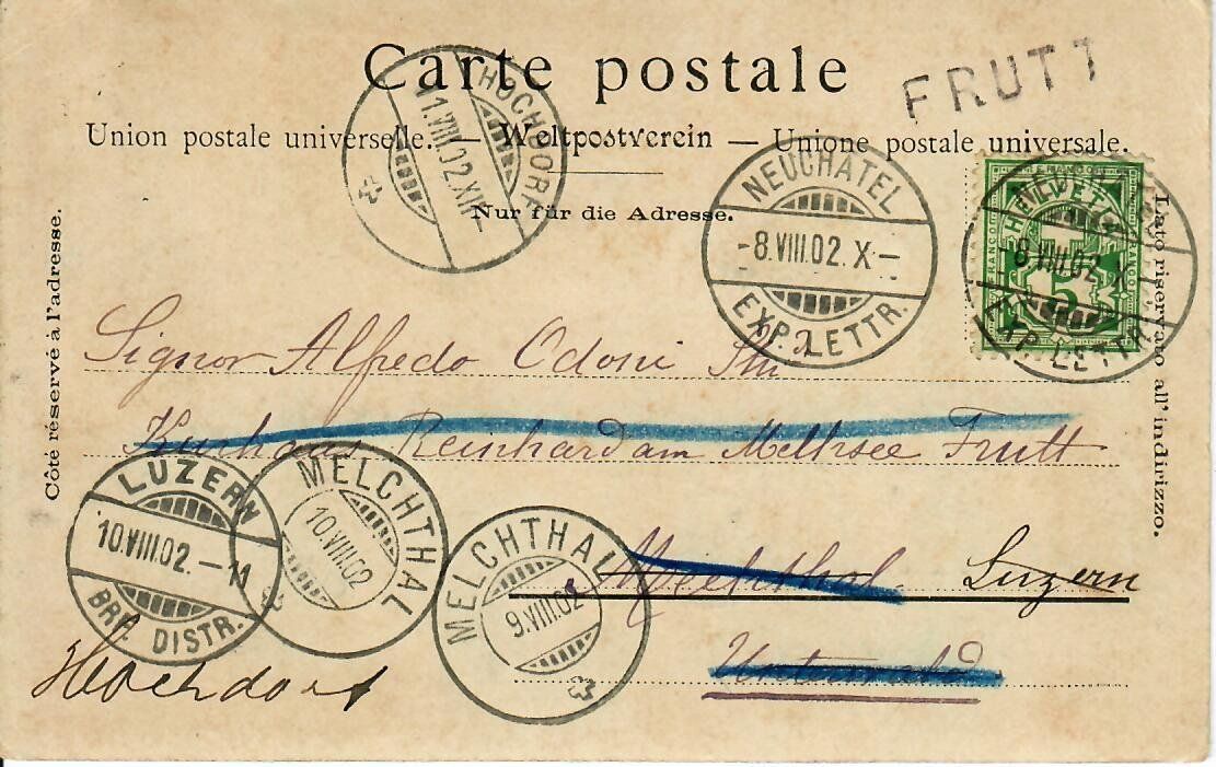 Ansichtskarten: Neuchatel - Rückseite 6 Stempel + Stabstempel 1902 – Gebraucht aus Hochdorf von Ziegel-16 1
