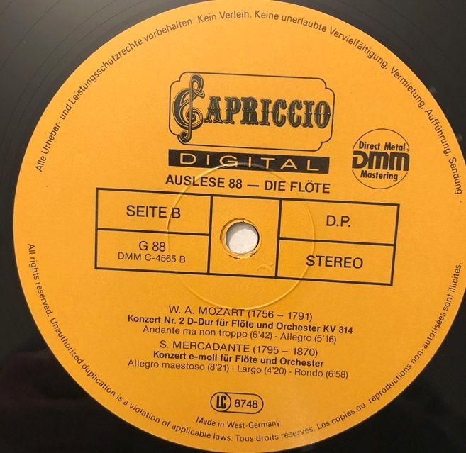 Dischi in vinile: Auslese 88 - Flötenkonzerte (LP) – Usato da Grüningen venduto da azulrojo 4