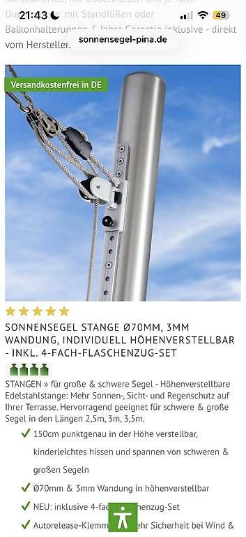Ombrelloni: 3 Stk. Sonnensegel Stangen höhenverstellbar – Usato da Lyss venduto da Davsen 1