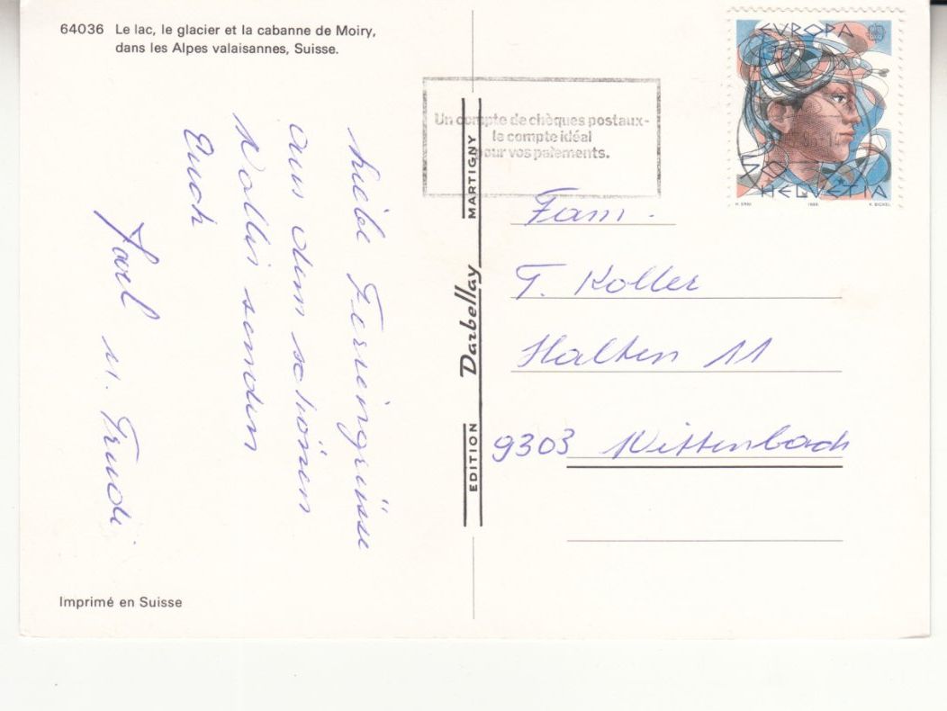 Ansichtskarten: Moiry 1986 – Gebraucht aus Bürglen TG von StampGraf 1