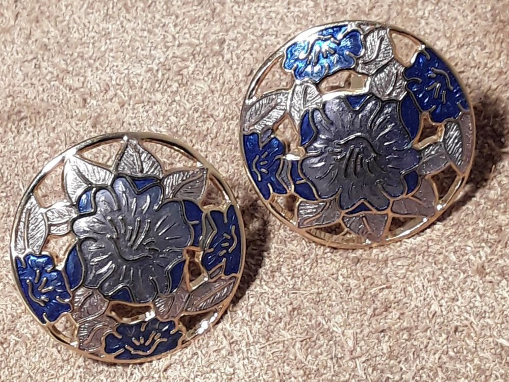 Broche Vintage Fleur Rose Et Bleue En émail & Or - Élégance Rétro Chic