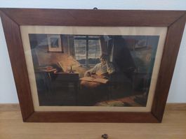 Antike Beethoven-Druckgrafik im Holzrahmen, unter Glass.