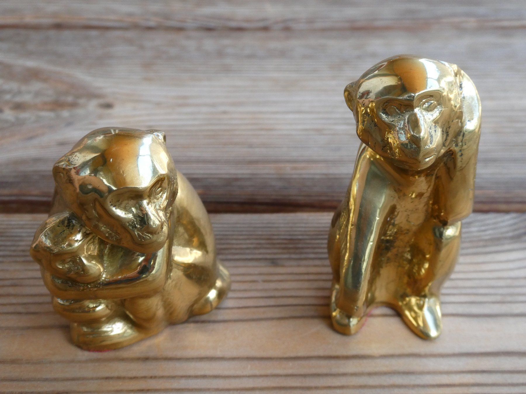 Figurines: 2 Affenfiguren, massiver Messingguss Glanzpoliert – D'occasion à Lüchingen par Eeizo 5