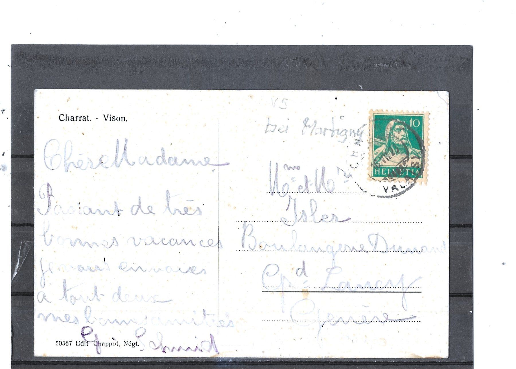 Cartoline postali: VS Charrat - Vison 1929 – Usato da Schocherswil venduto da Wilare 1