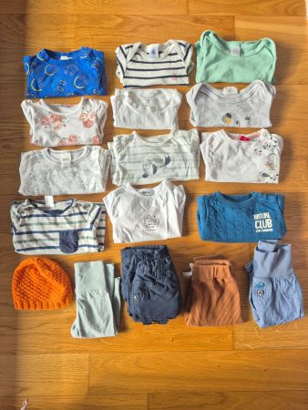 17 teiliges Set Baby Langarm Bodies, Pullis + Hosen Gr 62/68