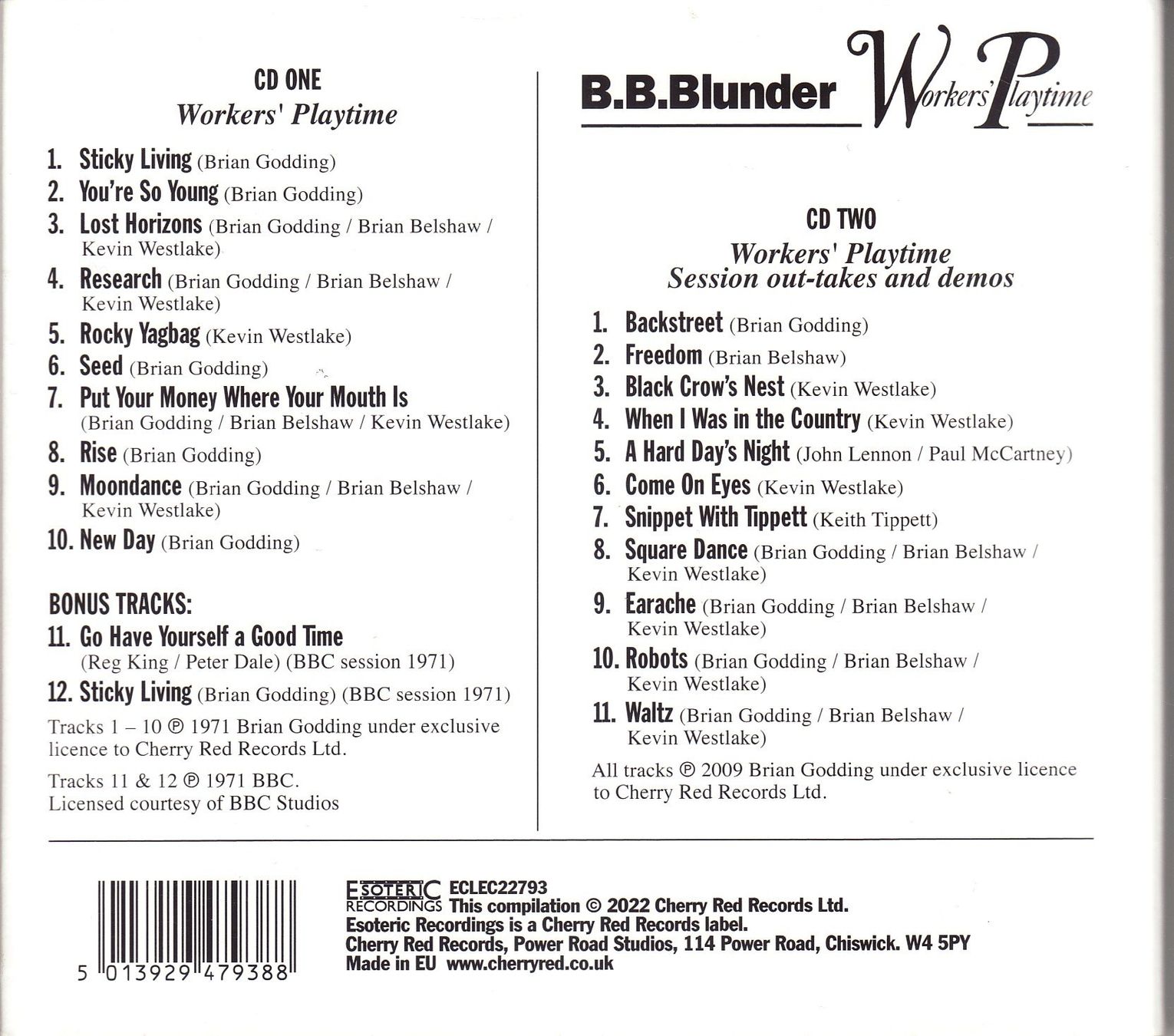 CD: B.B.Blunder – Workers' Playtime – Nuovo (secondo la descrizione) da Boussens venduto da catfood01 1