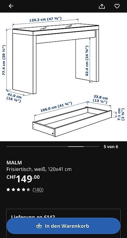 Scrivanie: Ikea MALM Schreibtisch/Schminktisch/Ablagetisch – Usato da Gettnau venduto da svnnja 2