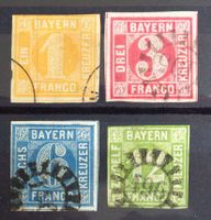 BAYERN 1862: 1, 3, 6 und 12-Kreuzer-Marke, O