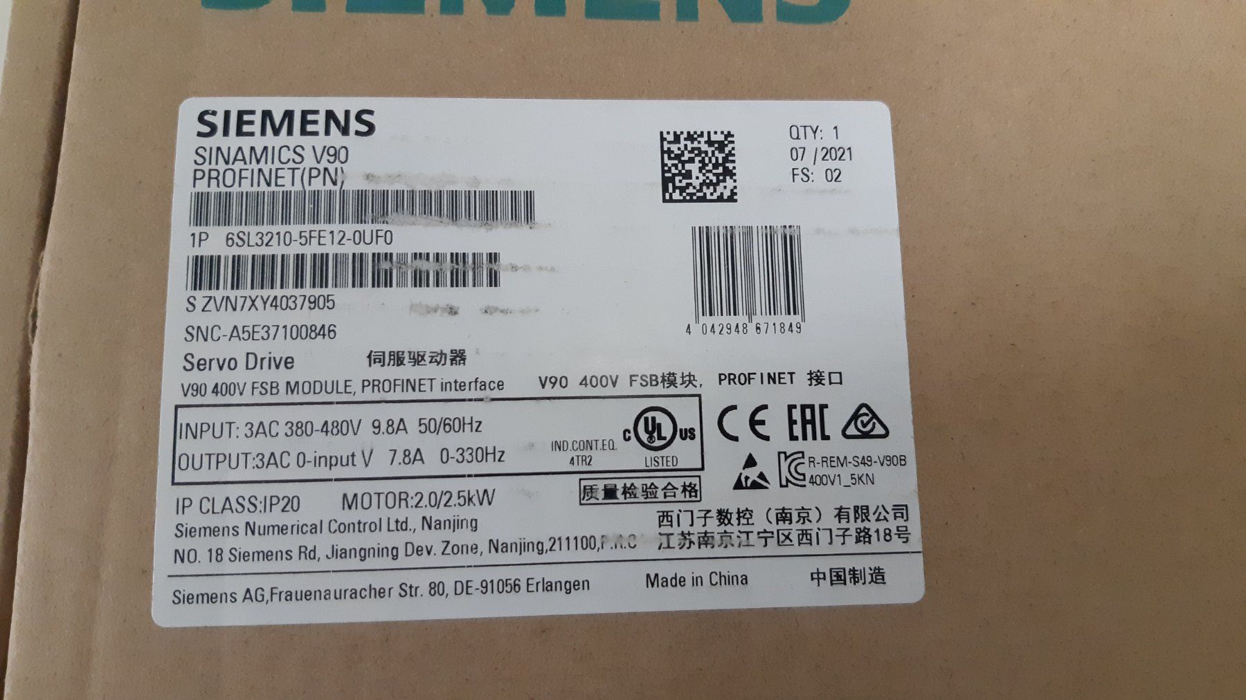 Siemens Componenti elettronici: Sinamics V90 (PN) – Nuovo e nell'imballaggio originale da Fehraltorf venduto da ust_57 3