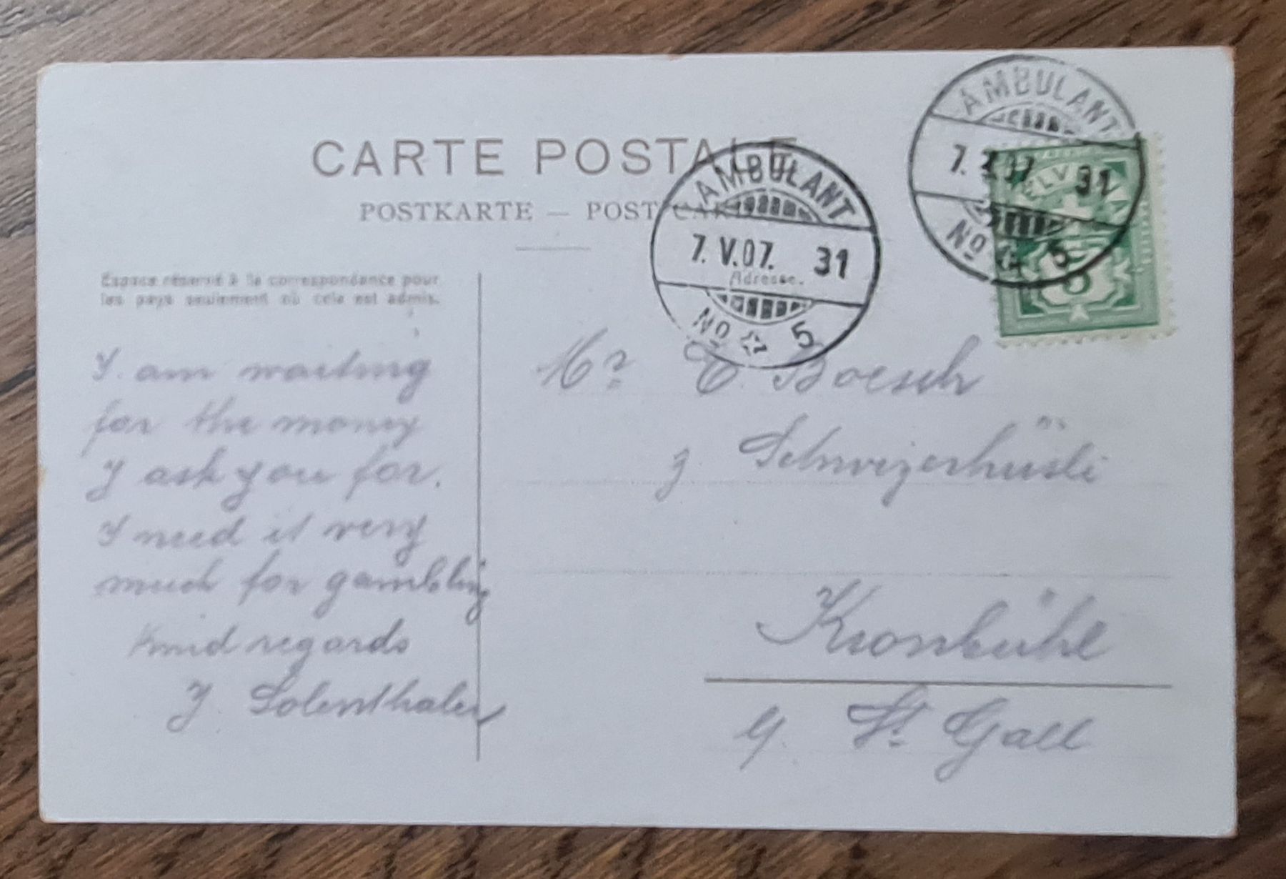 Cartoline postali: Genève 1907, Postkarte – Usato da Ebikon venduto da Donar50 1
